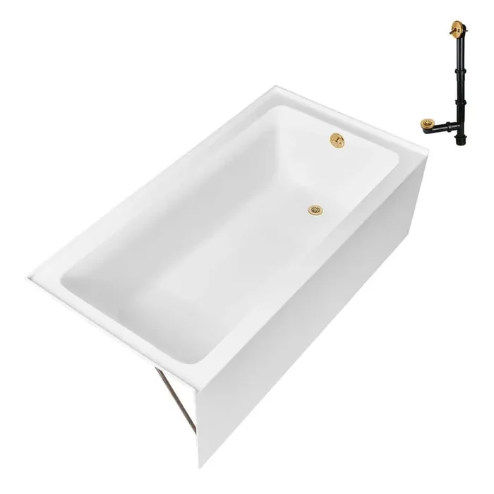GA-307-16-BGL 66 in. x 34 in. Acrylic Soaking Alcove Bathtub in Glossy White with Right-Hand Drain in Brushed Gold