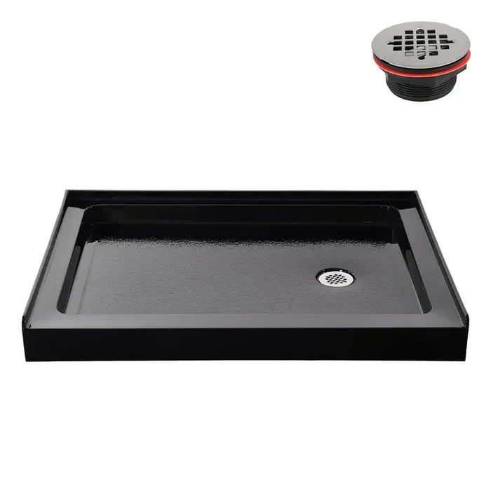GB-2507-32-BL 48 in. x 32 in. Alcove Acrylic Shower Pan Base in Glossy Black with Right Drain, Drain Included