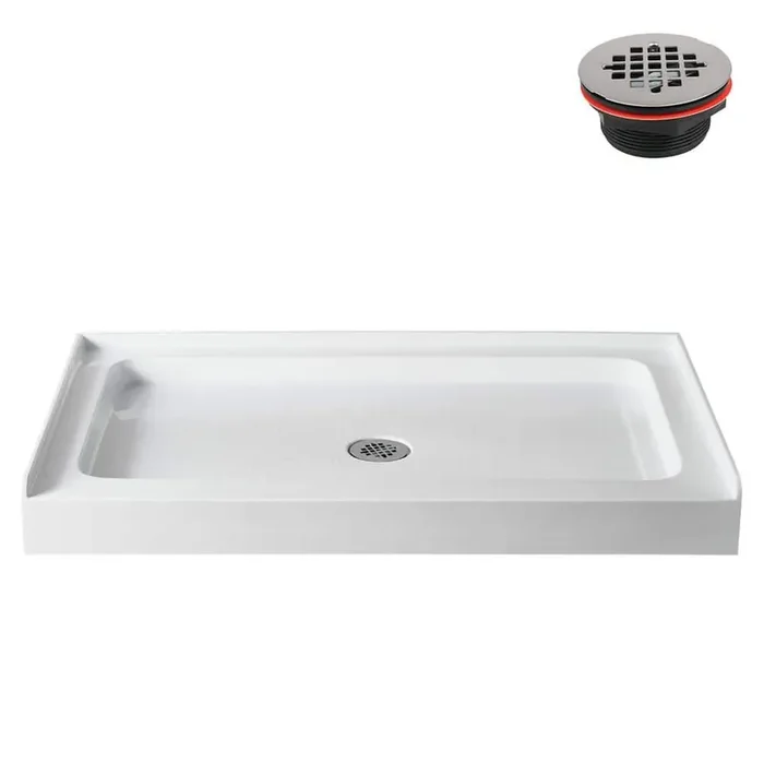 GB-621-488 48 in. x 32 in. Alcove Acrylic Shower Pan Base in Glossy White with Center Drain, Drain Included