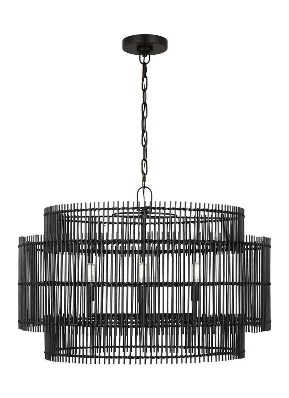 Generation Lighting Ellen Degeneres Elio 4-Light Large Hanging Shade Pendant In Aged Iron Finish With Black Bamboo Shade (EP1404AI)