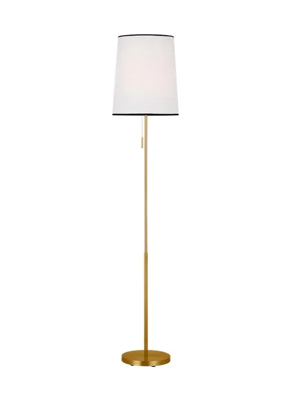 Generation Lighting Ellison Transitional 1-Light Indoor Large Floor Lamp Burnished Brass Gold-White Linen-Black Linen Bands Fabric Shade (KST1111BBS1)