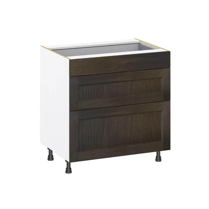 Georgetown 33 in. W x 24 in. D x 34.5 in. H Assembled Drawer Base Kitchen Cabinet in Chestnut with 3-Drawers