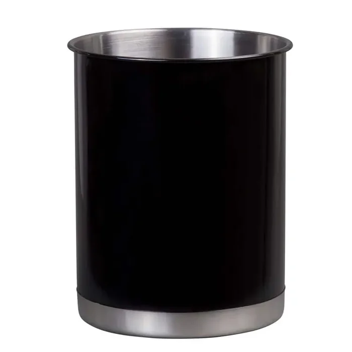 Heavy Gauge Black 5 in. Dia. x 6-1/4 in. H Small Stainless Steel Tool Crock Utensil Flatware Holder
