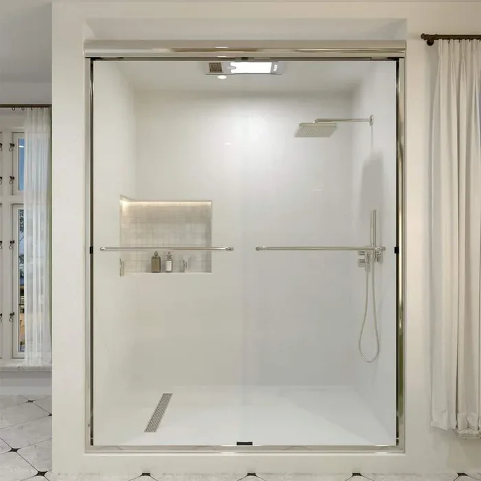 JRStart 60 in. W x 72 in. H Sliding Semi-Frameless Shower Door in Chrome Finish with Clear Glass