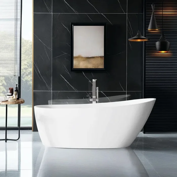 Lahore 66.9 in. x 29.1 in. Freestanding Acrylic Soaking Bathtub with Overflow and Drain in White