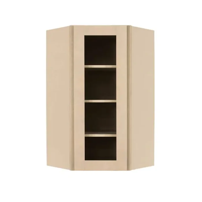 Lancaster Shaker Assembled 24x42x15 in. Wall Diagonal Mullion Door Corner Cabinet with 1 Door 3 Shelves in Stone Wash