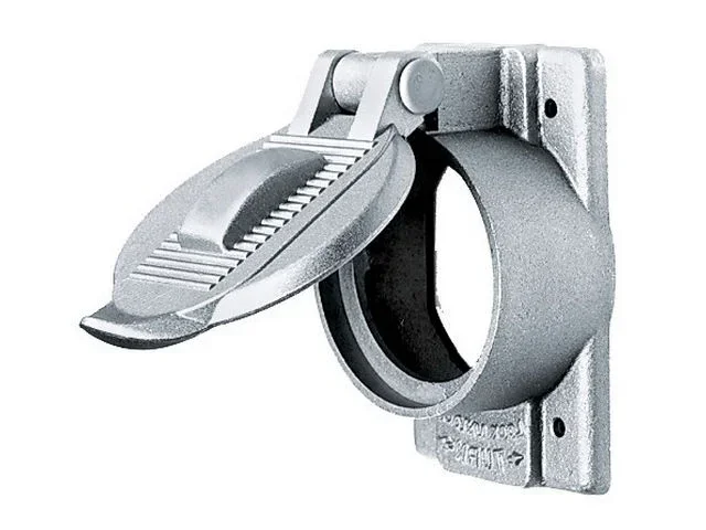 Leviton 1-Gang 2.15 Inch Diameter Cover Plate For 50A Single Receptacles Cast Aluminum Weather-Resistant FS Box Mount Vertical Self Closing Lid Gray (7770)