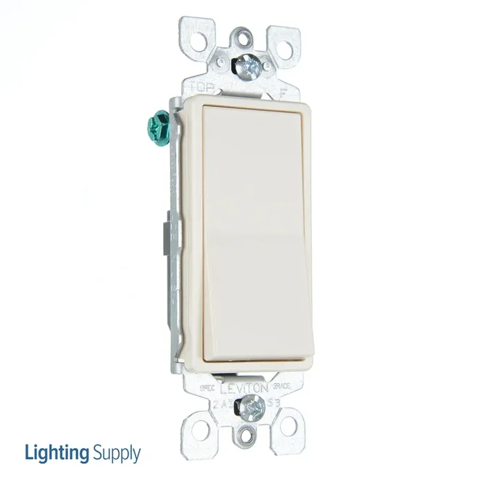 Leviton 15 Amp 120/277V Decora Rocker Single-Pole AC Quiet Switch Residential Grade Grounding QuickWire Push-In And Side Wired Light Almond (5601-2T)
