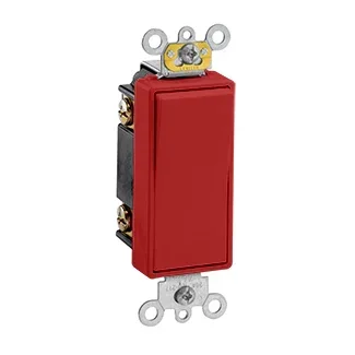 Leviton 20 Amp 120/277V Decora Plus Rocker Double-Pole AC Quiet Switch Commercial Spec Grade Self Grounding Back And Side Wire Red (5622-2R)