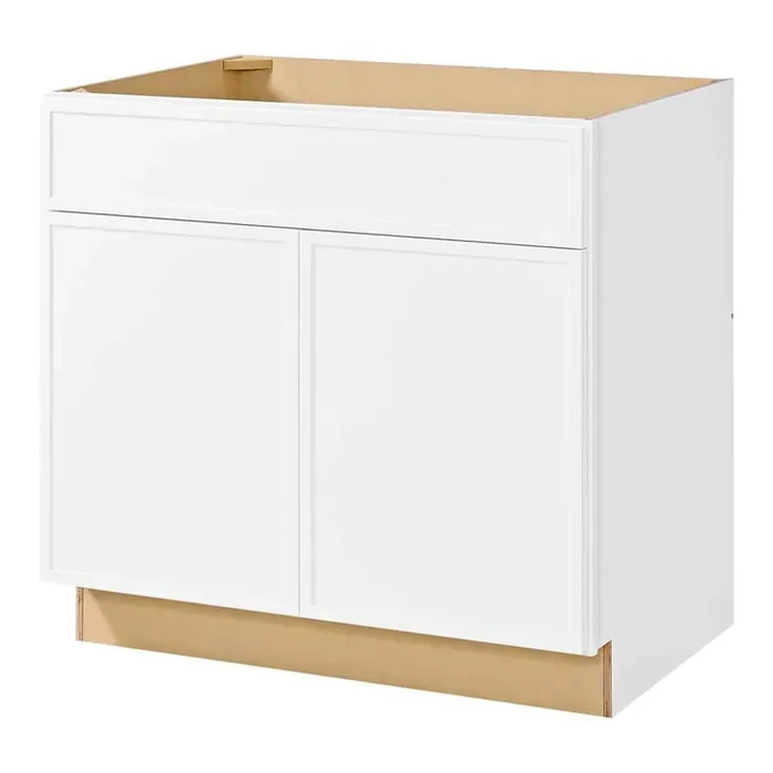 Leyton 36 in. W x 24 in. D x 34.5 in. H Ready to Assemble Plywood Slim Shaker Sink Base Kitchen Cabinet in Alpine White