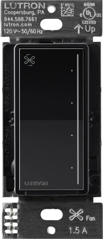 Lutron Sunnata Touch Fan Control 4-Speed 1.5A Paddle Fan AC Motor Single Pole Neutral Required 120V Black (ST-FSQ-N-BL)