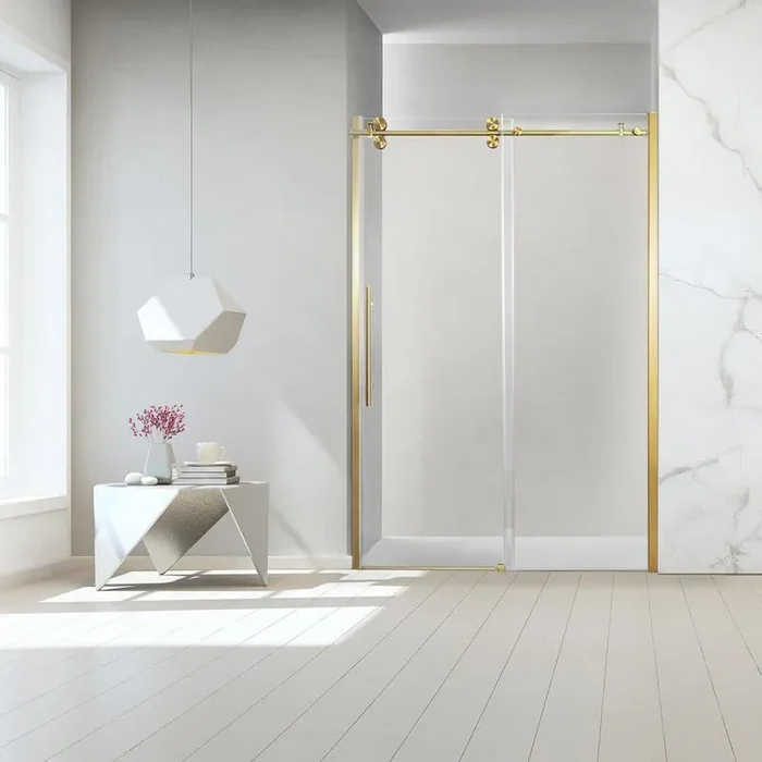 Massa 48 in. W x 76 in. H Sliding Frameless Shower Door/Enclosure in Brushed Gold with Clear Tempered Glass