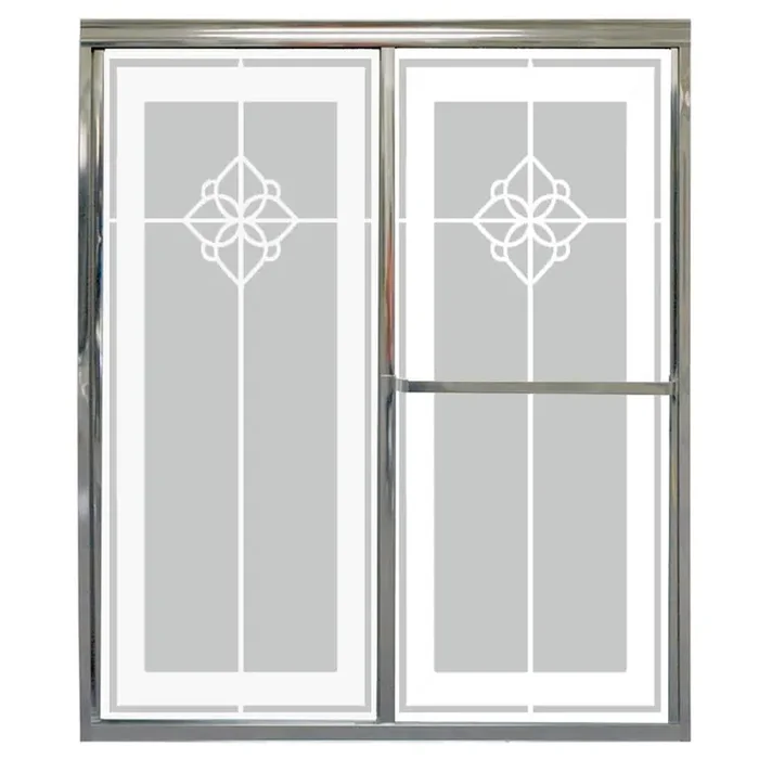 Model 1100 58 ½ in. x 67 ¾ in. Framed Bypass Sliding Shower Enclosure in Bright Clear with Etched Glass and Towel Bar