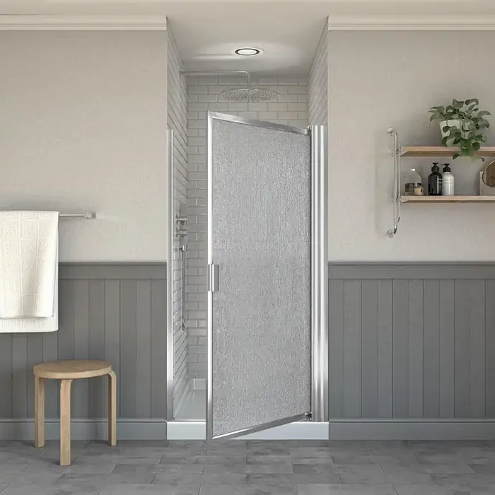 Model 6100 34-1/8 in. to 36-1/8 in. x 63 in. Framed Pivot Shower Door in Bright Clear with Rain Glass