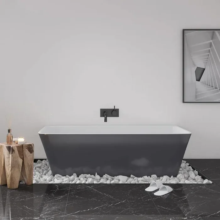 Motril 67 in. Acrylic Flatbottom Freestanding Non-Whirlpool Soaking Bathtub in Grey