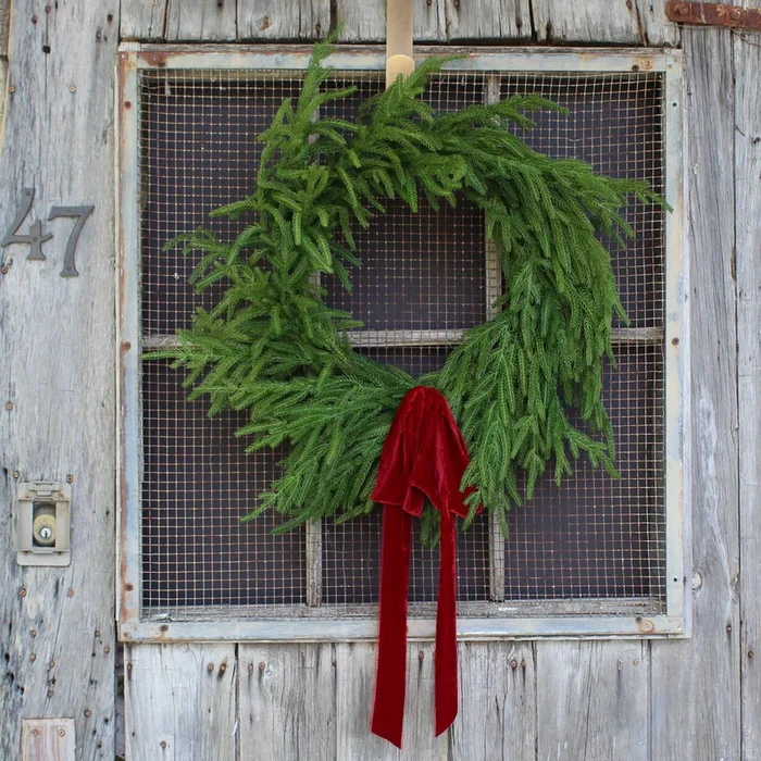 Norfolk Collection – Real Touch Norfolk Pine Front Door Christmas Holiday Winter Wreath – 2 Size Options Available
