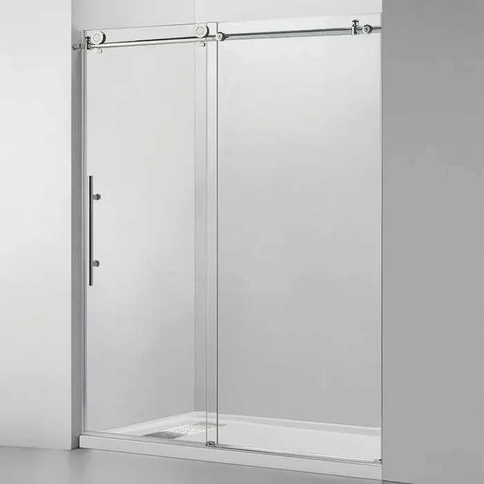Nutley 60 in. x 76 in. Double Sliding Frameless Shower Door with Shatter Retention Glass in Brushed Nickel