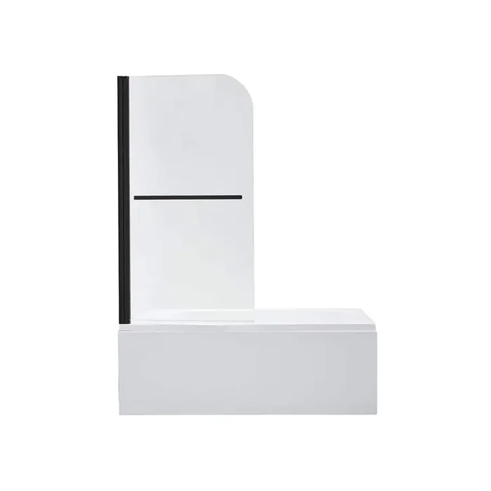 Olivenza 31.87 in. W x 55 in. H Frameless Pivot Bathtub Door in Matte Black with Clear Glass