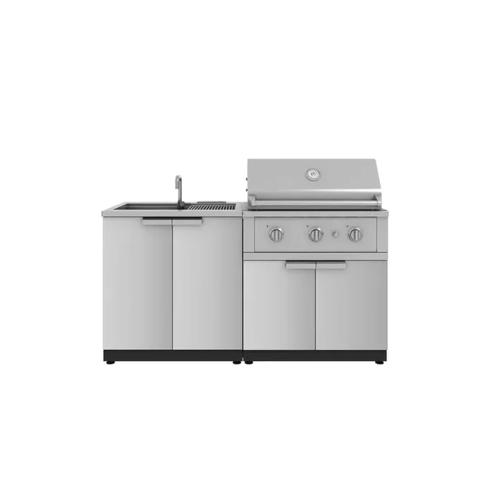 Outdoor Kitchen Stainless Steel 65in. W x 48.5in. H x 24in.D, 4-Piece Cabinet Set w/33in. Performance Natural Gas Grill