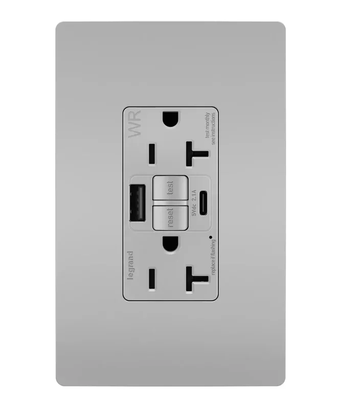 Pass and Seymour Self-Test GFCI Outlet Tamper-Resistant Weather-Resistant 20A With USB Type AC Gray (2097TRWRUSBACGRY)