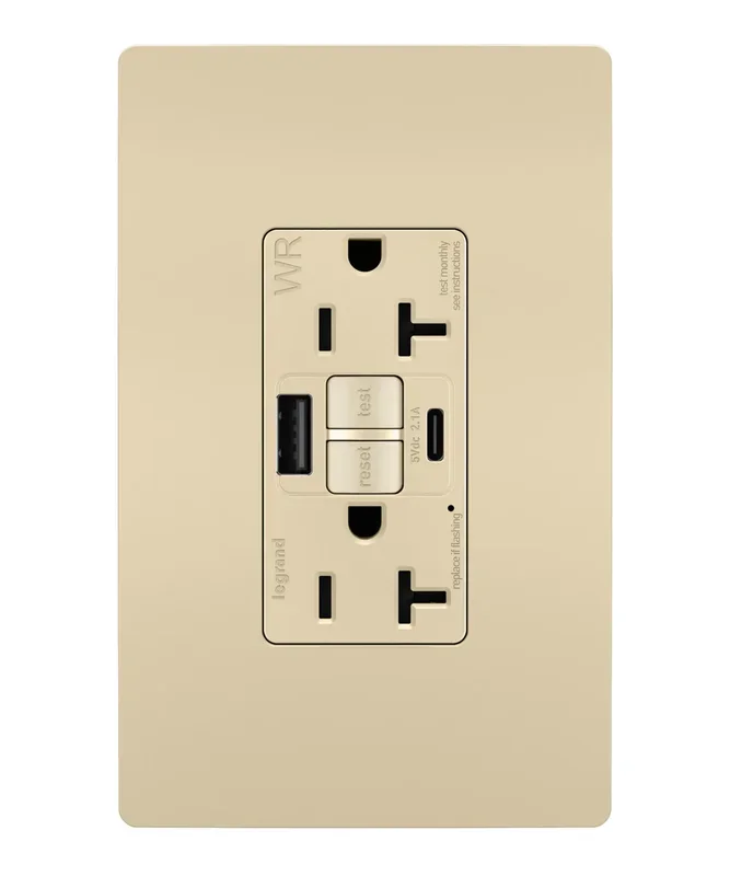 Pass and Seymour Self-Test GFCI Outlet Tamper-Resistant Weather-Resistant 20A With USB Type AC Ivory (2097TRWRUSBACI)