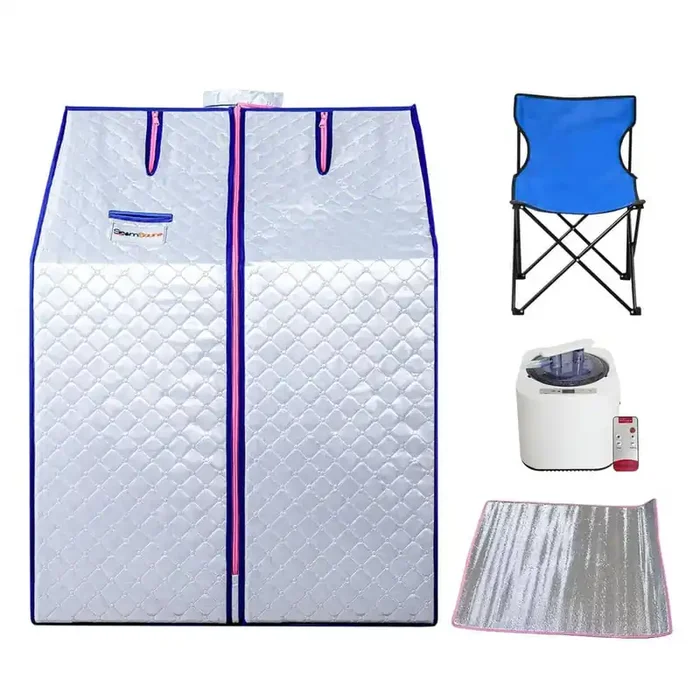Portable 1-Person Silver Electric Heater Sauna for Home with Remote