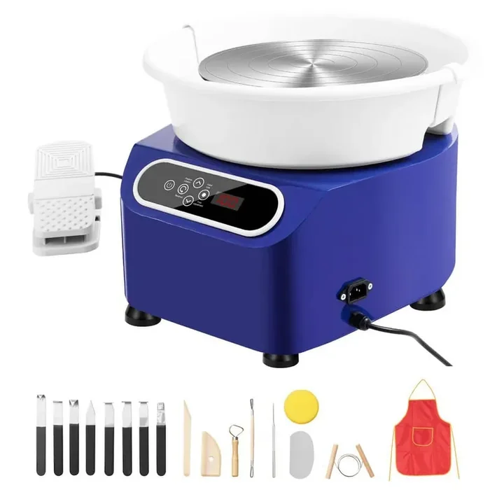 Pottery Wheel, 11 in. Pottery Forming Machine, 350-Watt Electric Wheel for Pottery with Foot Pedal and LCD Screen, Blue