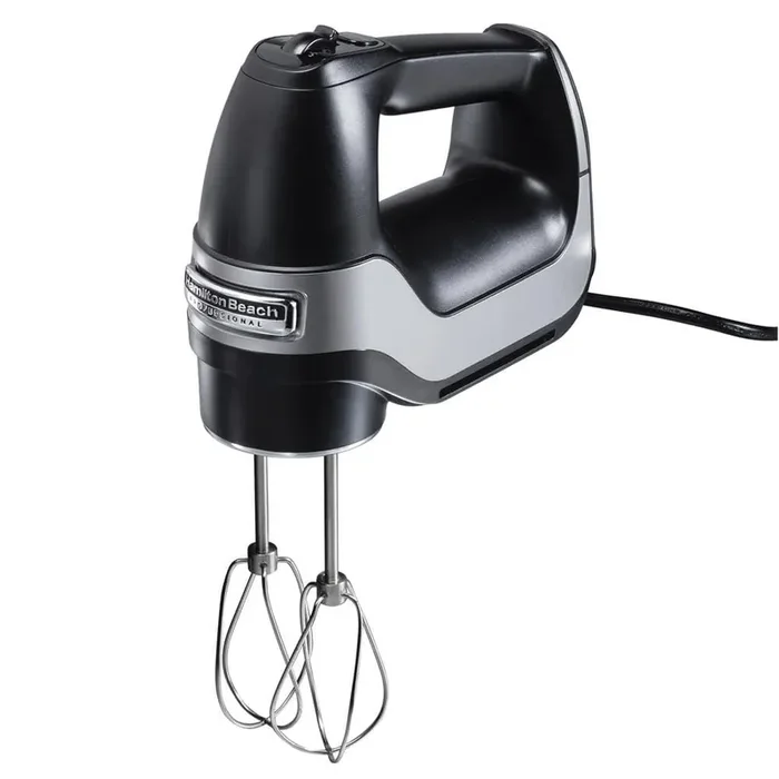 Professional 5-Speed Black Hand Mixer with Stainless Steel Attachments and Snap-On Storage Case
