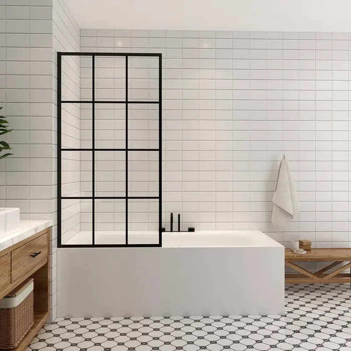 Puente 34″ W x 58″ H Bathtub Screen Frameless Glass Shower Door Tempered Glass Shower Panel in Matte Black