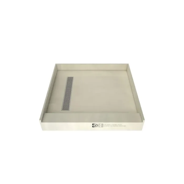 Redi Trench 48 in. L x 48 in. W Single Threshold Alcove Shower Pan Base with Left Drain and Polished Chrome Drain Grate