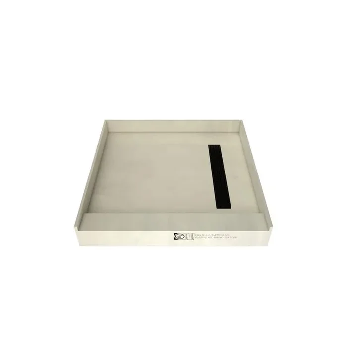Redi Trench 48 in. L x 48 in. W Single Threshold Alcove Shower Pan Base with Right Drain and Matte Black Drain Grate