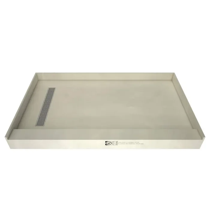 Redi Trench 54 in. L x 37 in. W Single Threshold Alcove Shower Pan Base with Left Drain and Polished Chrome Drain Grate