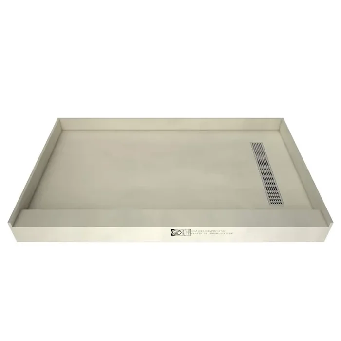 Redi Trench 54 in. L x 37 in. W Single Threshold Alcove Shower Pan Base with Right Drain and Polished Chrome Drain Grate