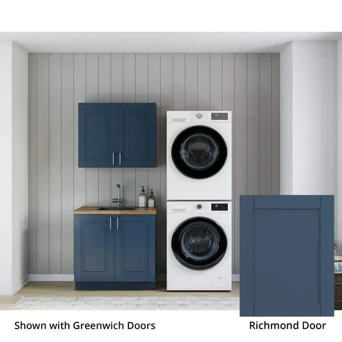 Richmond Valencia Blue Plywood Shaker Stock Ready to Assemble Kitchen-Laundry Cabinet Kit 24 in. x 84 in. x 34 in.