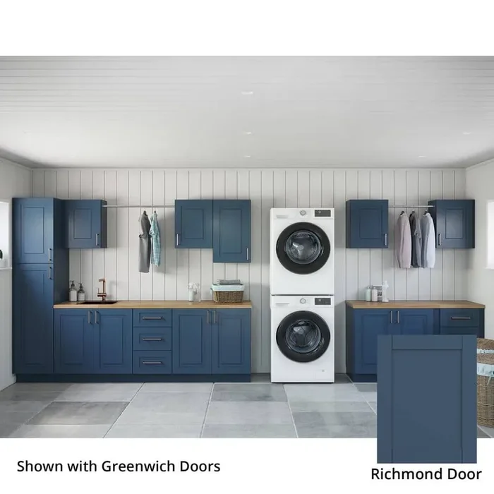 Richmond Valencia Blue Plywood Shaker Stock Ready to Assemble Kitchen-Laundry Cabinet Kit 24 in. x 84 in. x 216 in.