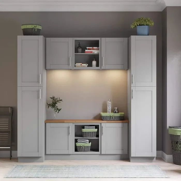 Richmond Vesuvius Gray Plywood Shaker Ready to Assemble Base Kitchen Cabinet Mudroom Sft Cls 96 in W x 24 in D x 90 in H