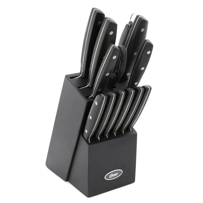 Riggins 14-Piece Stainless Steel Knife Set with Hardwood Storage Block in Black