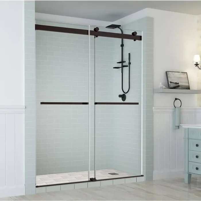 Rivage 44 in. – 48 in. x 76 in. Frameless Double-Bypass Sliding Shower Door in Bronze