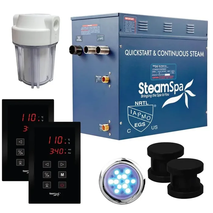 Royal Series 12kW Steam Bath Generator Package with Continuous Steam and Quick Start Technology in Matte Black