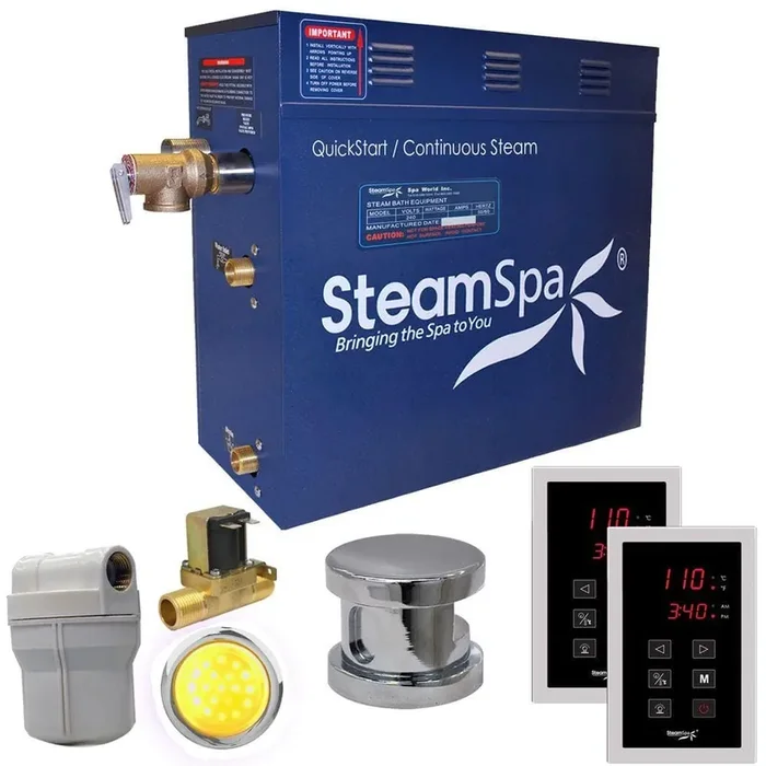Royal Series 4.5kW Steam Bath Generator with Continuous Steam Plus Quick Start Tech and Auto Drain in Polished Chrome