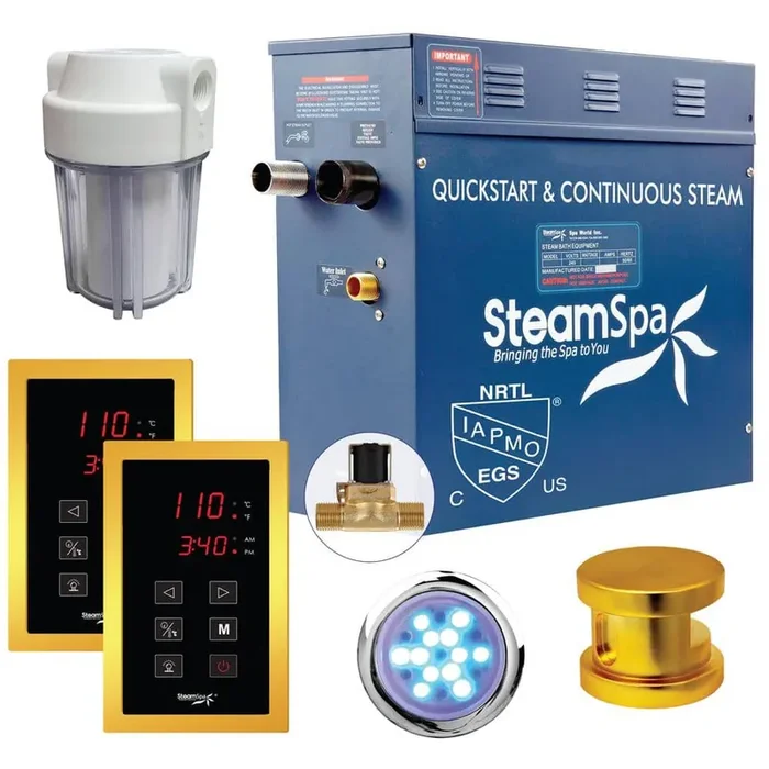 Royal Series 4.5kW Steam Bath Generator with Continuous Steam Quick Start Technology and Aroma Scent Pump in Gold
