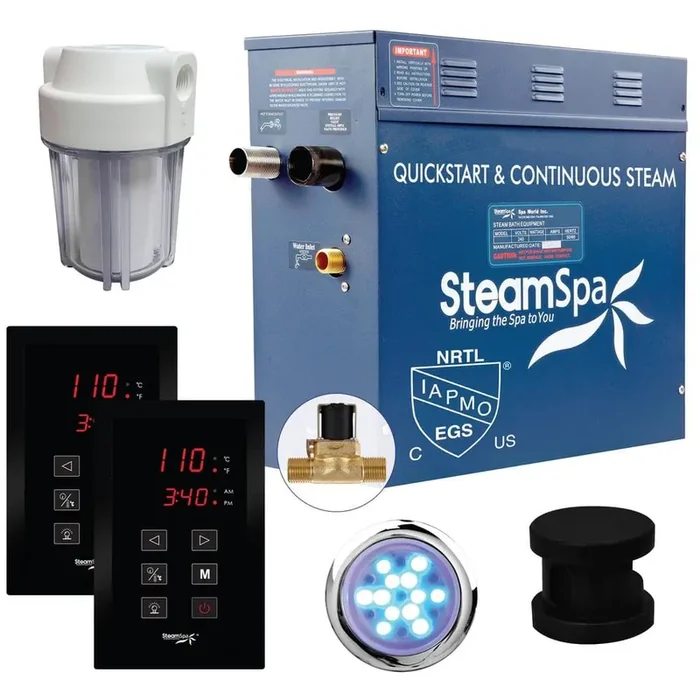 Royal Series 9kW Steam Bath Generator with Continuous Steam Plus Quick Start Tech and Built-in Auto Drain in Matte Black