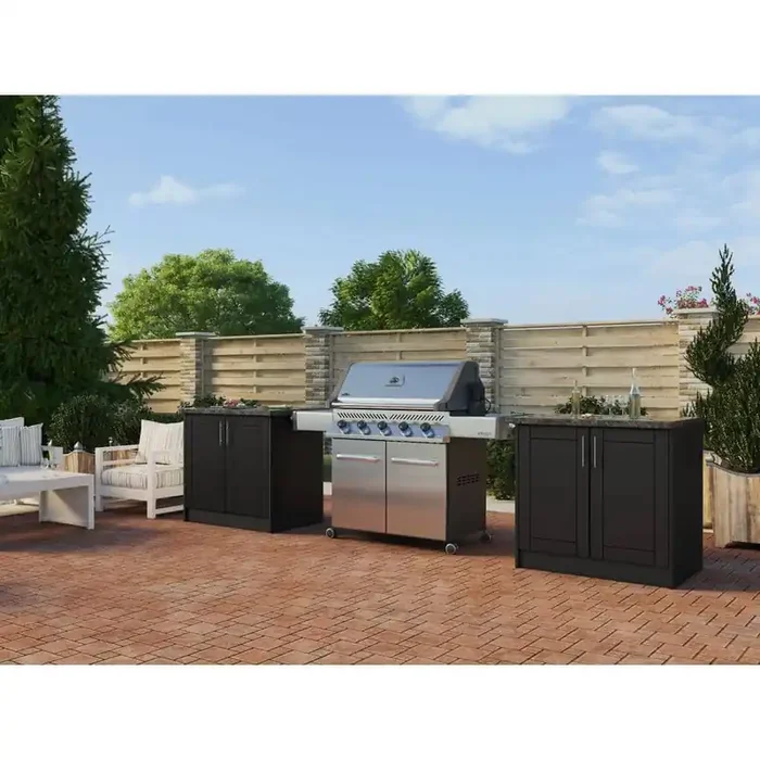 Sanibel Pitch Black 16-Piece 73.25 in. x 34.5 in. x 25.5 in. Outdoor Kitchen Cabinet Island Set