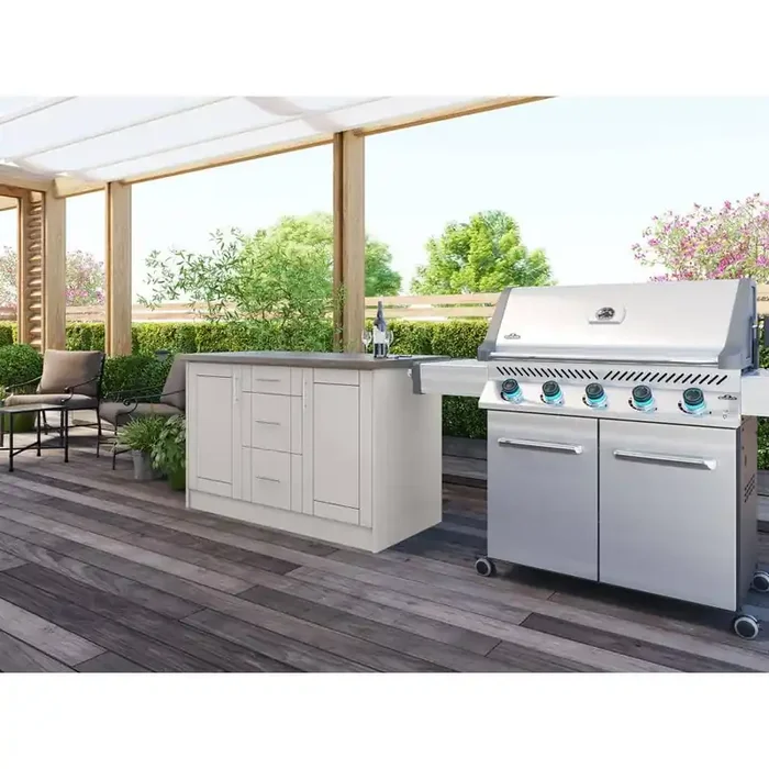 Sanibel Shoreline Gray 14-Piece 55.25 in. x 34.5 in. x 25.5 in. Outdoor Kitchen Cabinet Island Set