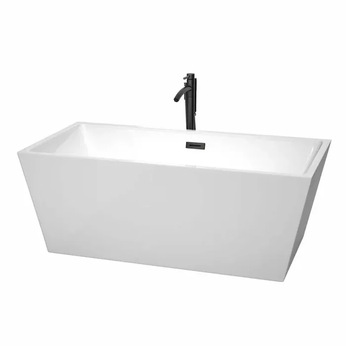 Sara 63 in. Acrylic Flatbottom Bathtub in White with Matte Black Trim and Faucet
