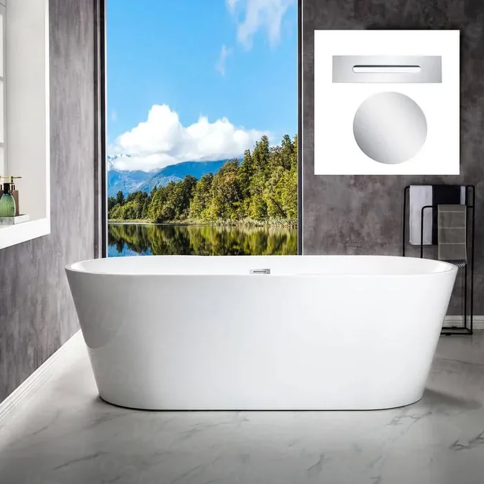 Sayreville 71 in. Acrylic FlatBottom Double Ended Bathtub with Polished Chrome Overflow and Drain Included in White