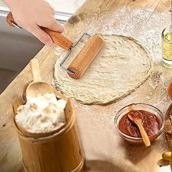 (Set of 2) Stainless Steel Dough Roller and Docker with Wooden Handle for Pizza, Cookie, Pie, Pastry, Bread, Crust