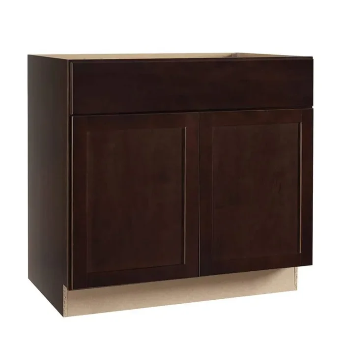 Shaker 36 in. W x 24 in. D x 34.5 in. H Assembled Base Kitchen Cabinet in Java with Ball-Bearing Drawer Glides