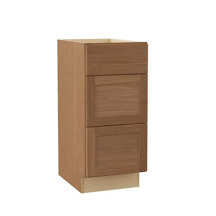 Sinclair 15 in. W x 21 in. D x 34.5 in. H Assembled 3-Bath Drawer Base Cabinet in Shaker Saddle Oak