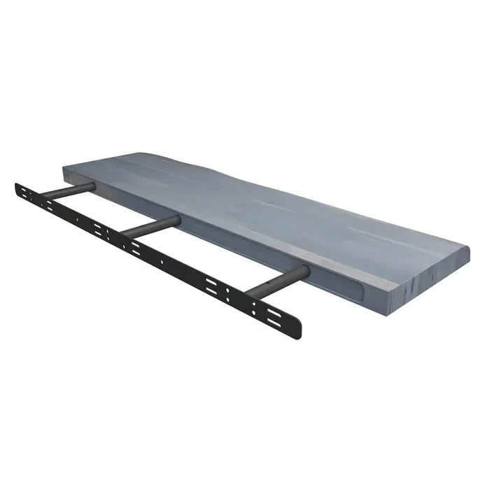 Solid 2.9 ft. L x 10 in. D x 1.5 in. T, Acacia Butcher Block Countertop Floating Wall Shelf, Dusk Grey with Live Edge